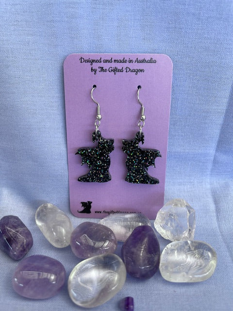 Earrings: Jett the Baby Dragon (Wearing a Witch Hat)